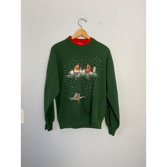 Jerzees Tops - Vintage 90s Winter Birds Double Neck Sweatshirt, Size Medium, Whim Z Jerzees